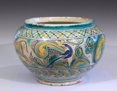 Antique Talavera Spanish Majolica Centerpiece Bowl Bull Vase Pottery Faience