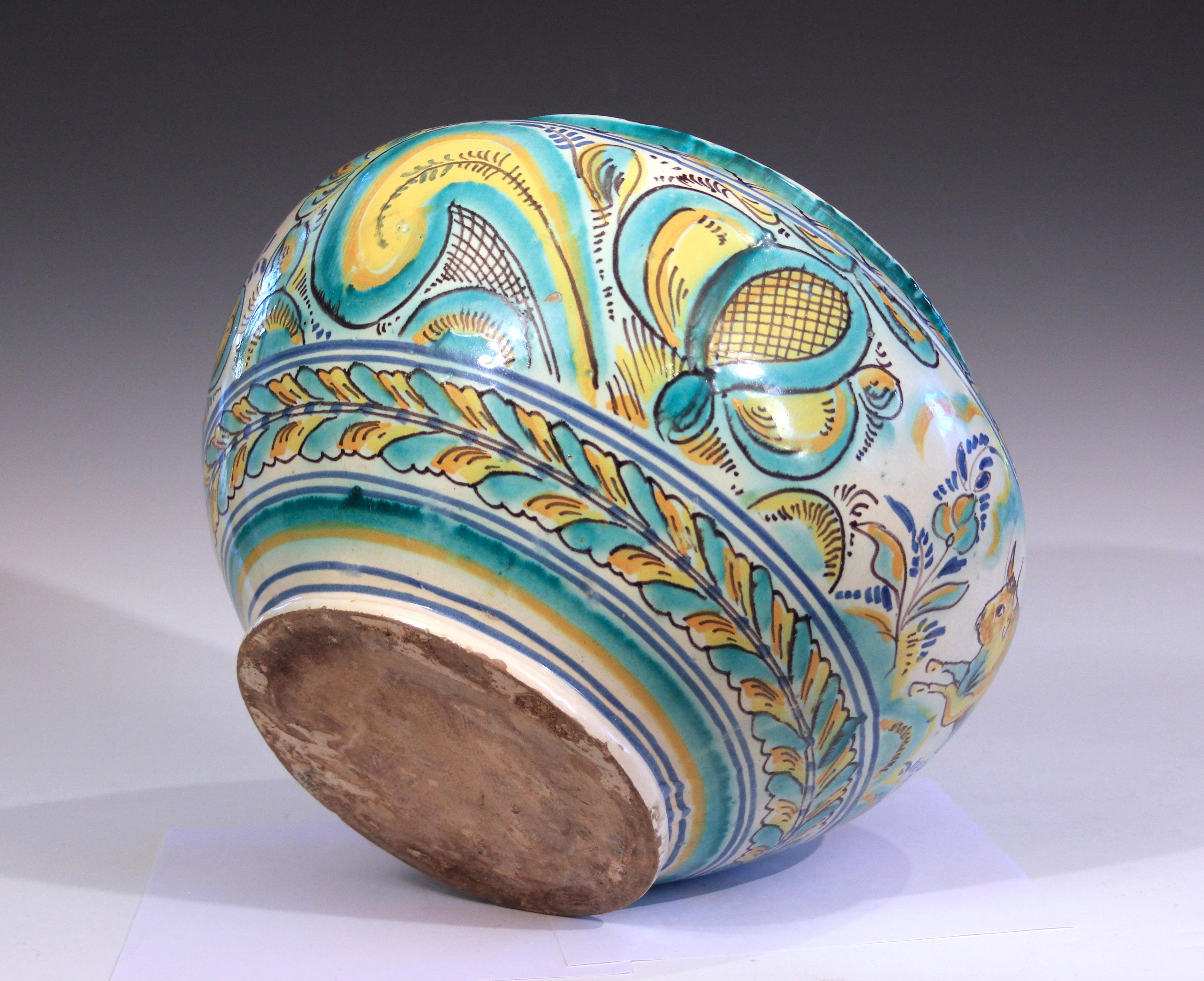 Spanish Colonial Antique Talavera Spanish Majolica Centerpiece Bowl Bull Vase Pottery Faience