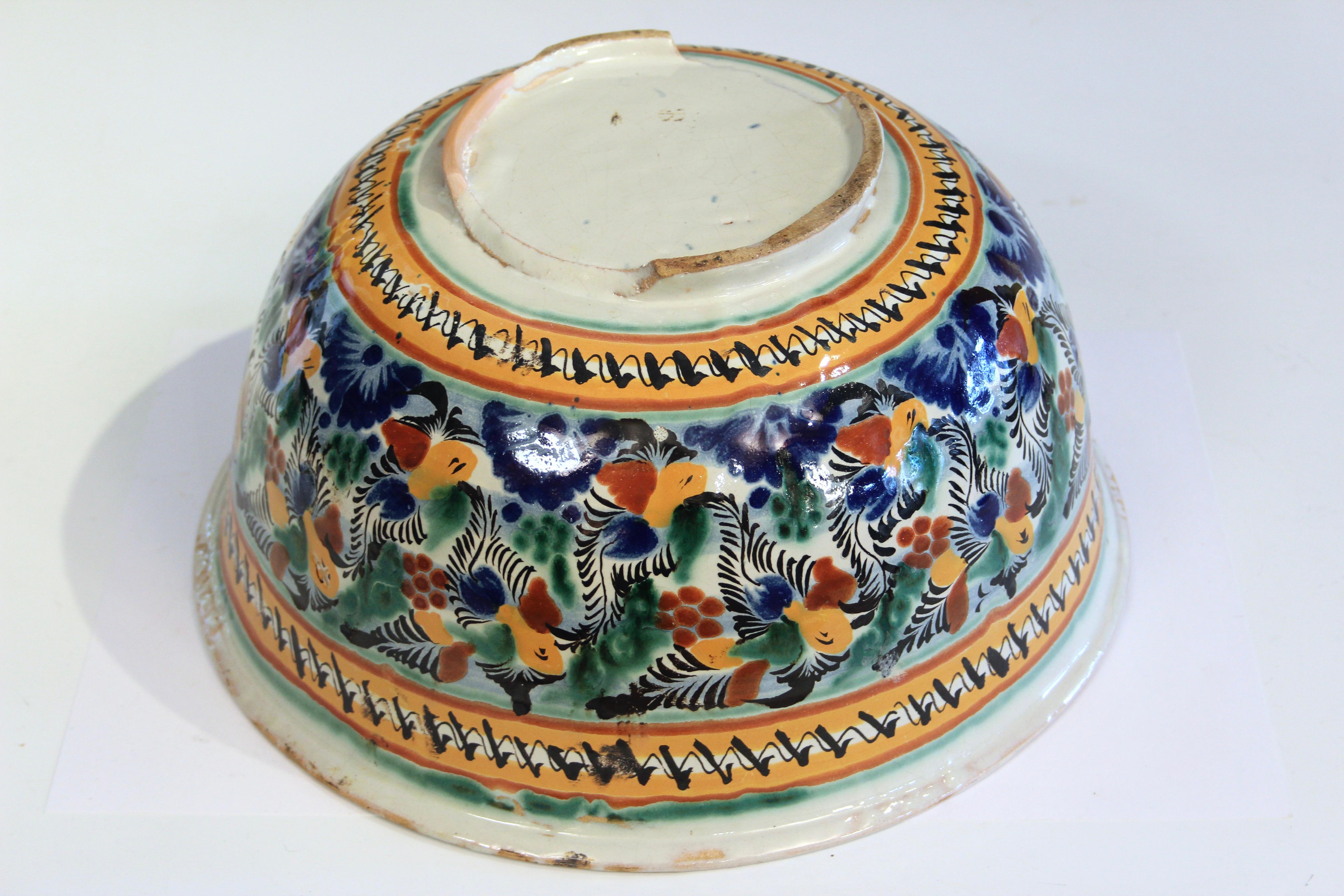 Spanish Colonial Antique Talavera Uriarte Mexican Pottery Bowl Centerpiece Fruit Large 14