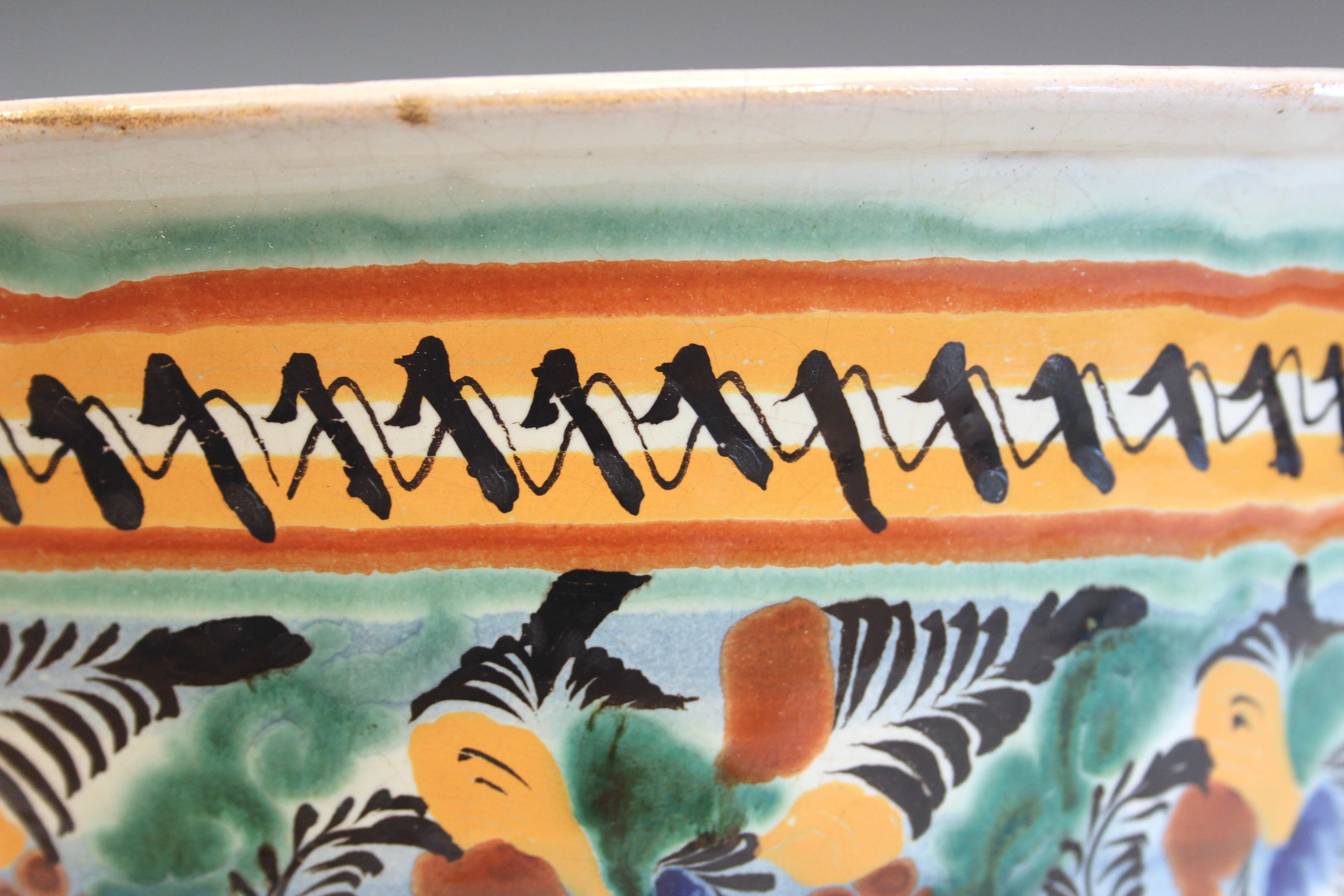 20th Century Antique Talavera Uriarte Mexican Pottery Bowl Centerpiece Fruit Large 14