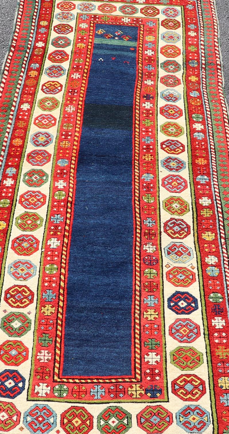 Antique Talish Caucasian Runner in Red, Cream and Blue 3'3 x 8'5 For Sale 3