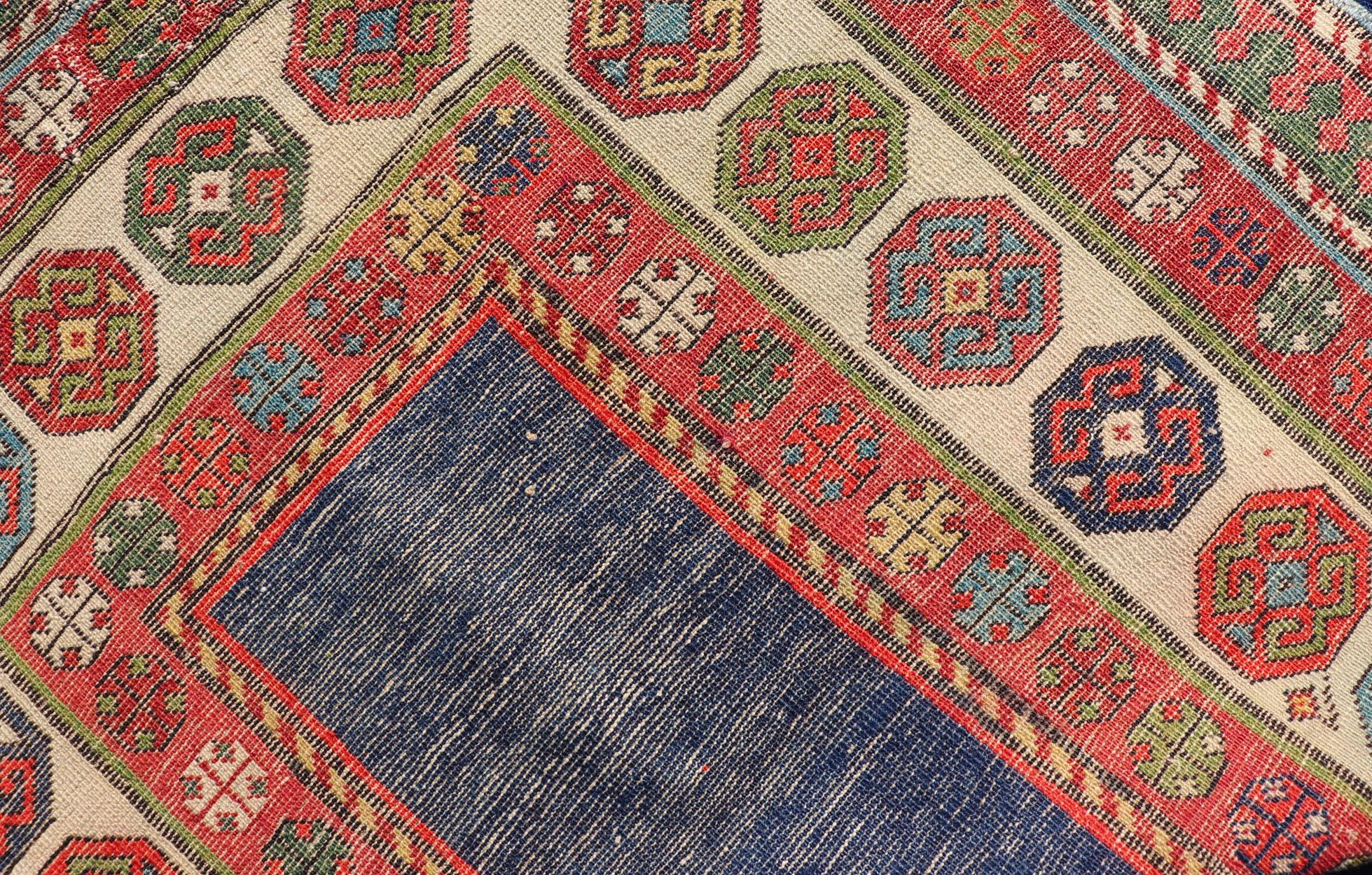 Antique Talish Caucasian Runner in Red, Cream and Blue 3'3 x 8'5 For Sale 4