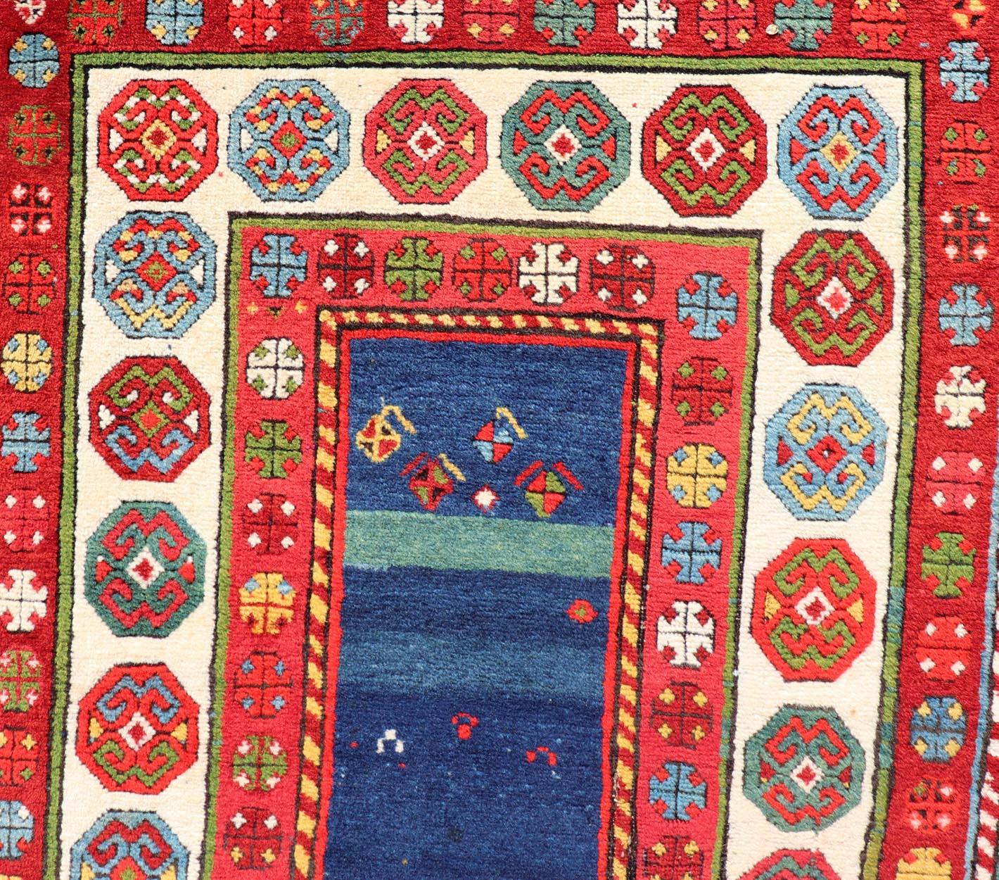 Hand-Knotted Antique Talish Caucasian Runner in Red, Cream and Blue 3'3 x 8'5 For Sale