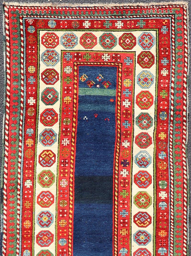 Late 19th Century Antique Talish Caucasian Runner in Red, Cream and Blue 3'3 x 8'5 For Sale