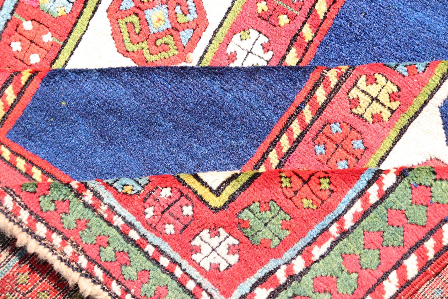 Antique Talish Caucasian Runner in Red, Cream and Blue 3'3 x 8'5 For Sale 2