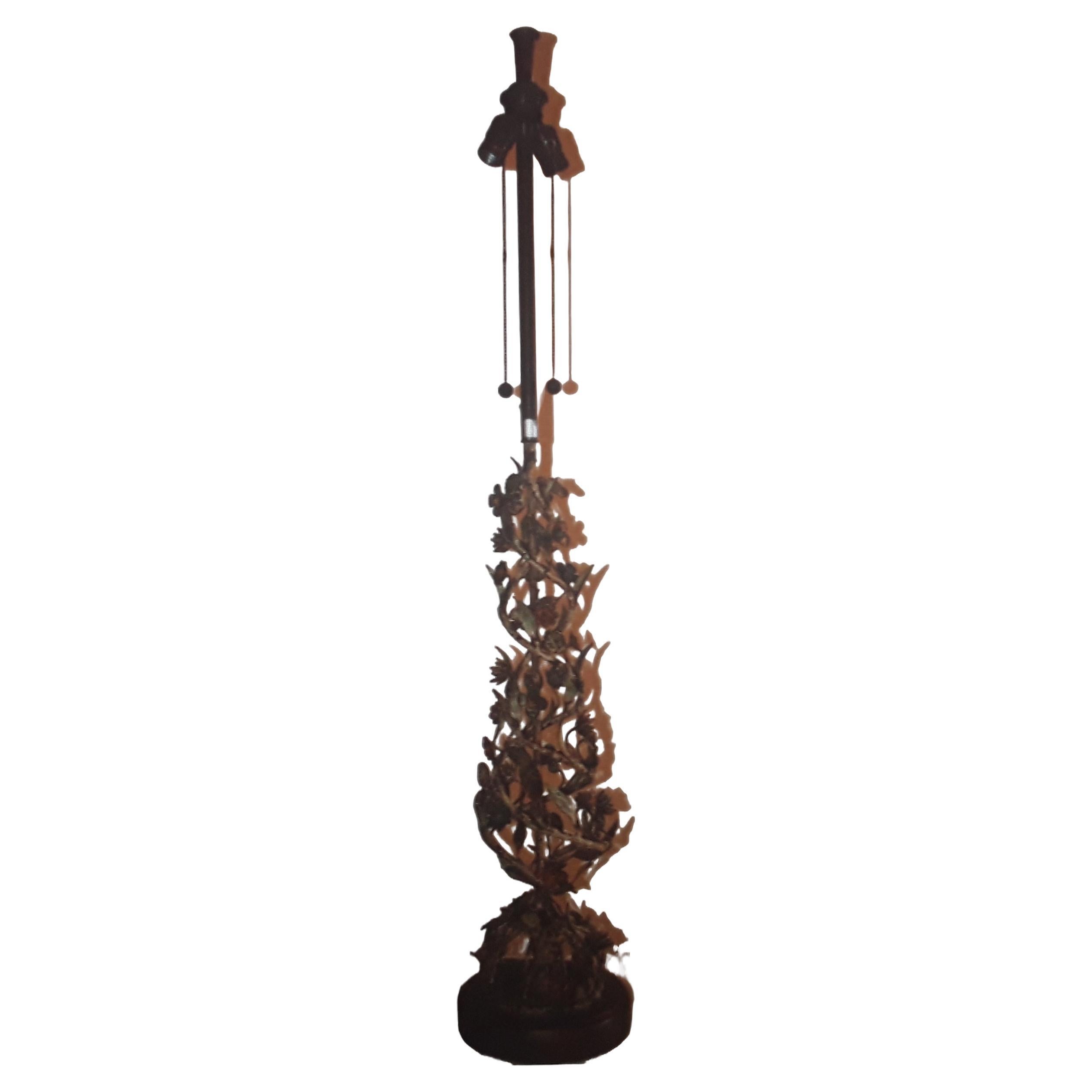 Antike, hohe, italienische Tischlampe, Topiary-Tischlampe, Typ 48", Mohnblumenfarbe, geblümt, 2 Glühbirne, 1910 im Angebot