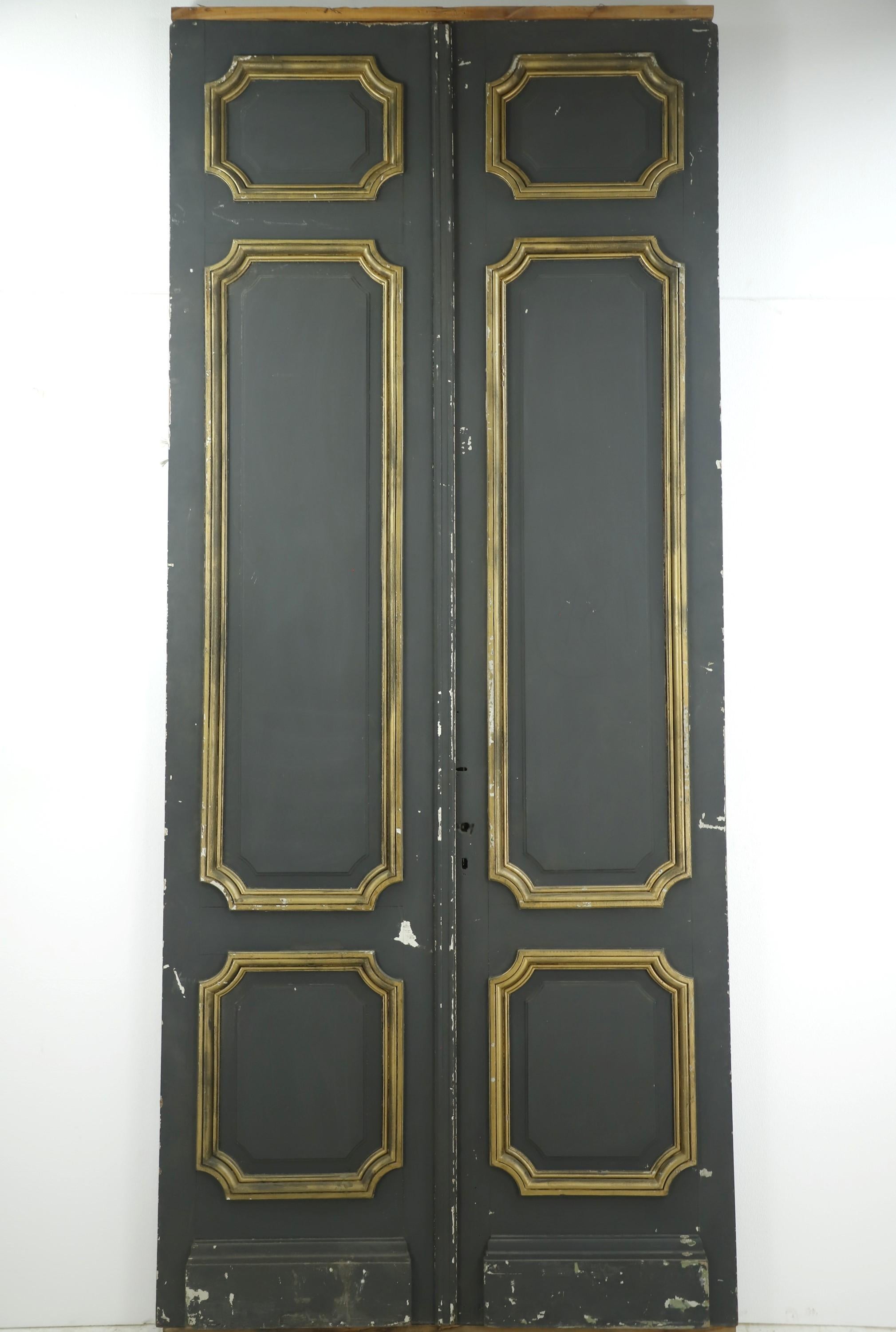 Antique Tall 3 Panel Wood Double Doors  6