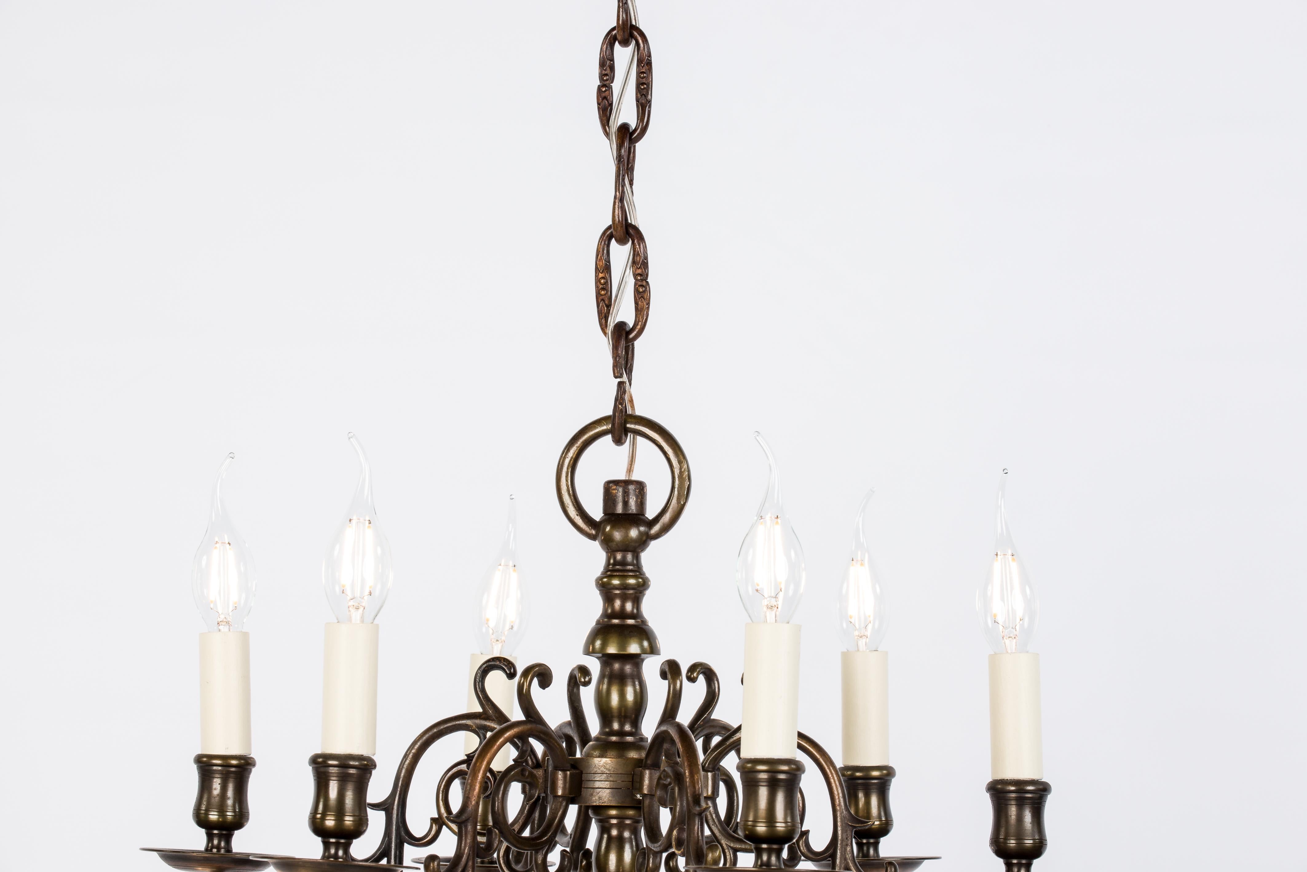Antique Tall 3-Tier Patinated Brass Dutch Chandelier with 18 Lights For Sale 3