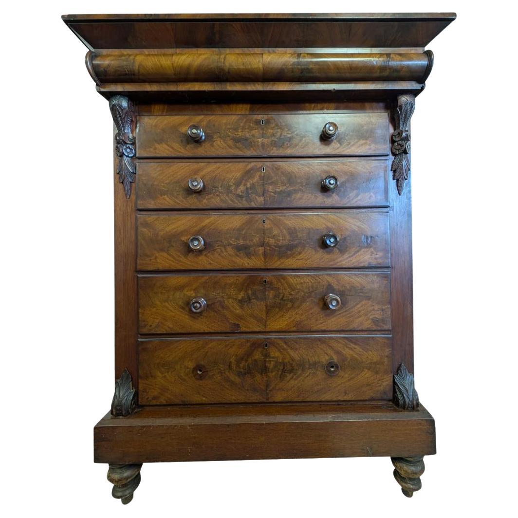 Antique Tall 5 Drawer Scottish Mahogany Chest