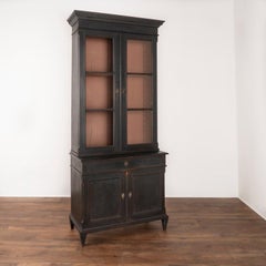 Antique Tall and Narrow Black Painted Bookcase Display Cabinet