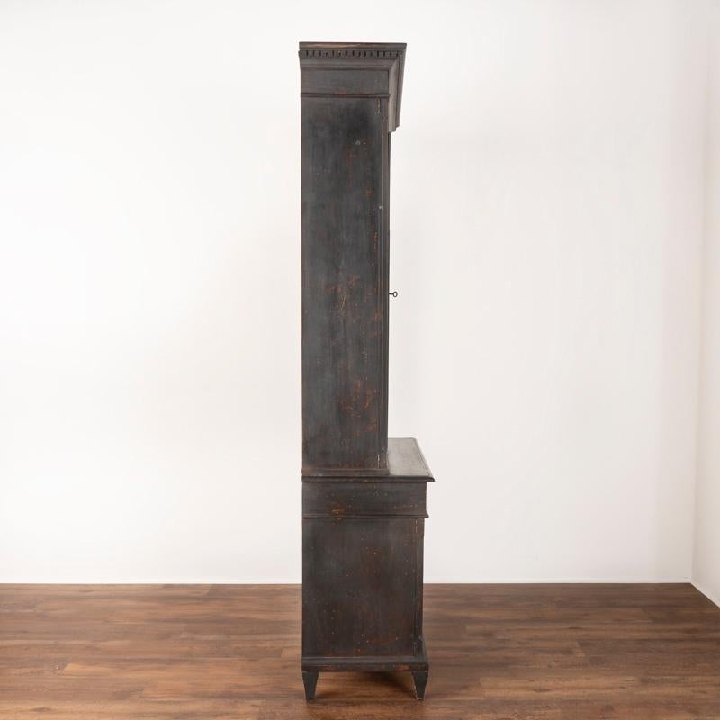 19th Century Antique Tall and Narrow Black Painted Bookcase Display Cabinet