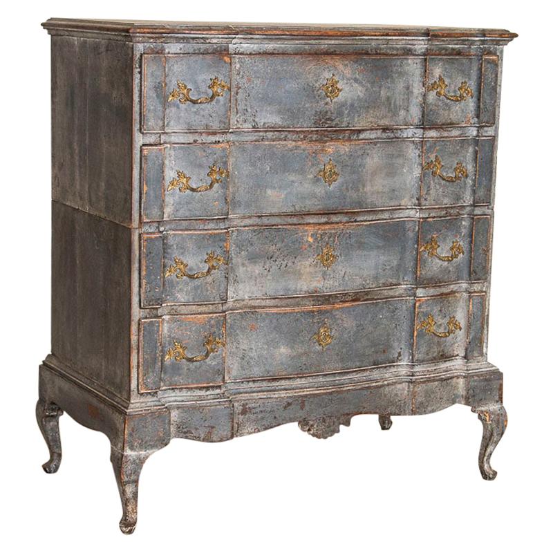 Antique Tall Baroque Oak Gray Painted Chest of Drawers from Denmark