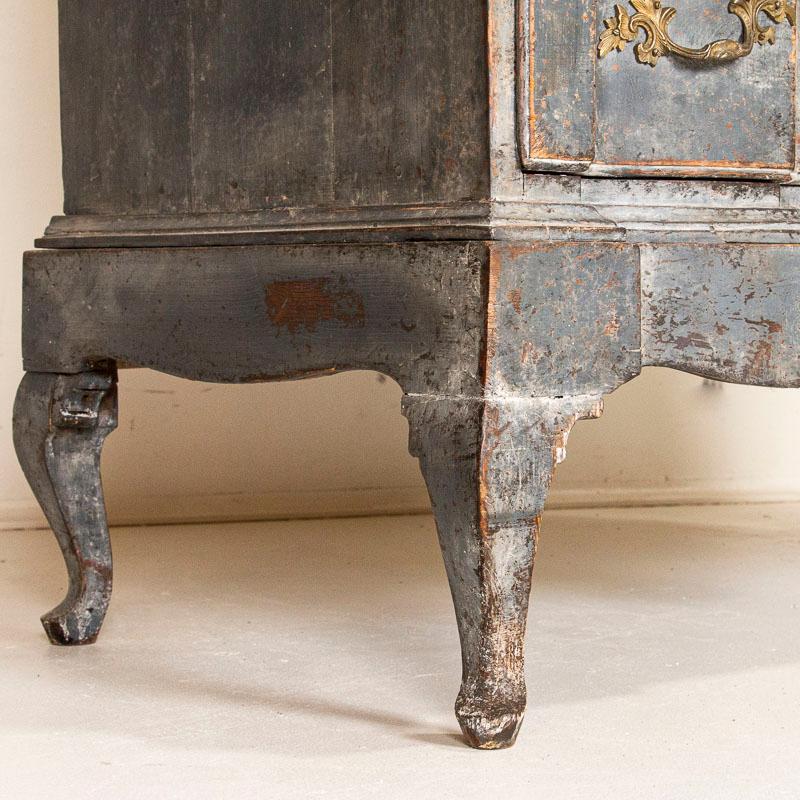 Wood Antique Tall Baroque Oak Original Gray Painted Chest of Drawers from Denmark