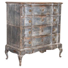 Antique Tall Baroque Oak Original Gray Painted Chest of Drawers from Denmark