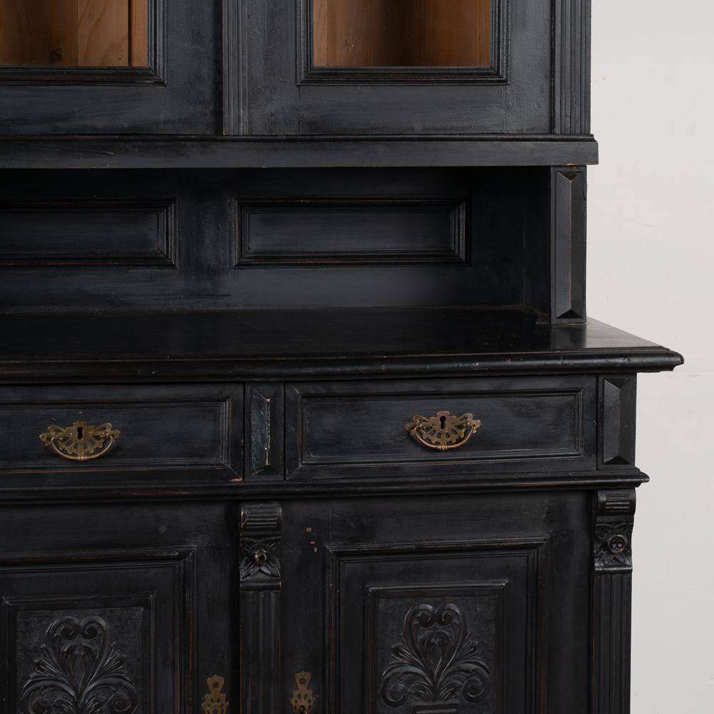 Country Antique Tall Black Painted Bookcase Display Cabinet, circa 1880