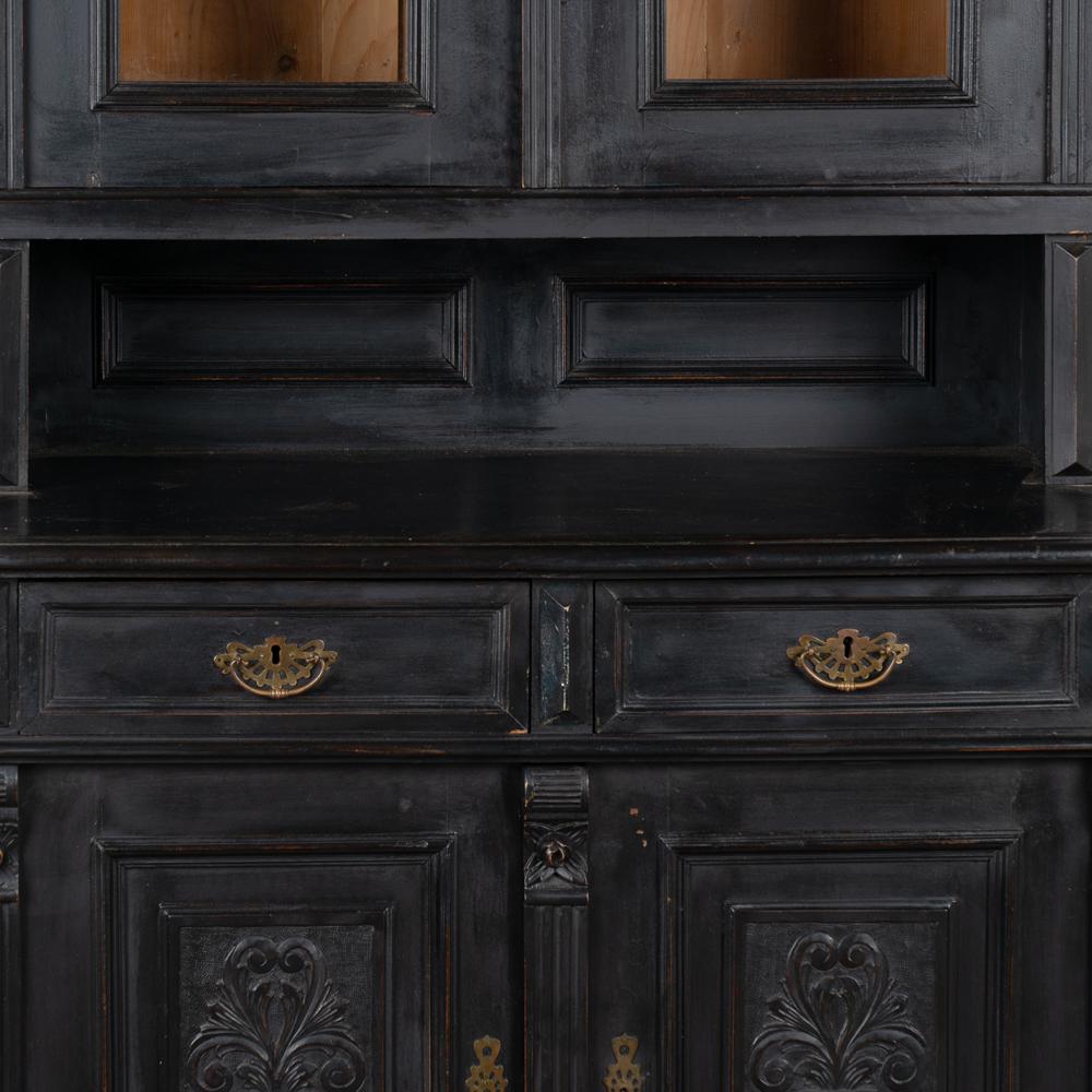 Hungarian Antique Tall Black Painted Bookcase Display Cabinet, circa 1880