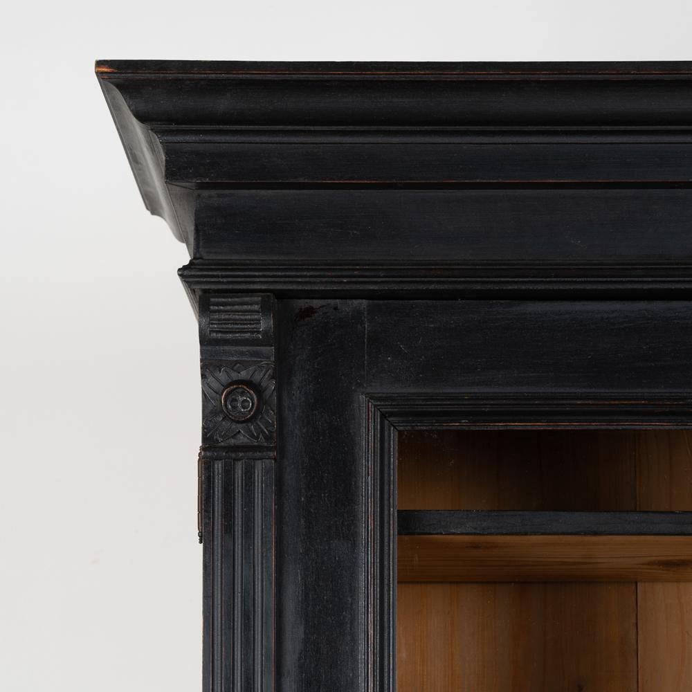 19th Century Antique Tall Black Painted Bookcase Display Cabinet, circa 1880