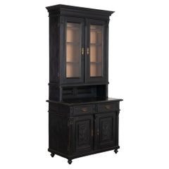 Antique Tall Black Painted Bookcase Display Cabinet, circa 1880