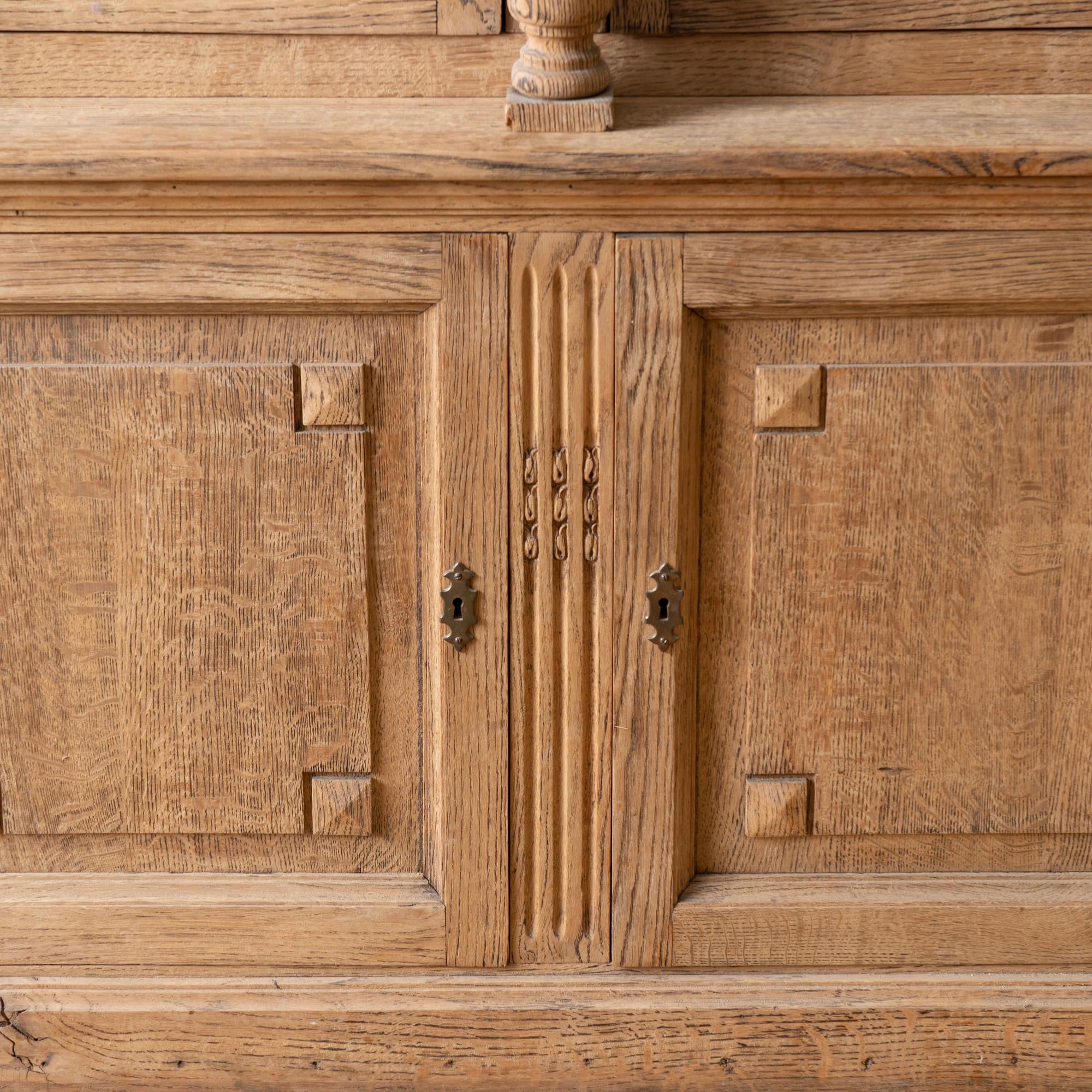 Antique Tall Bleached Oak Bookcase Display Cabinet from France, circa 1900's 4
