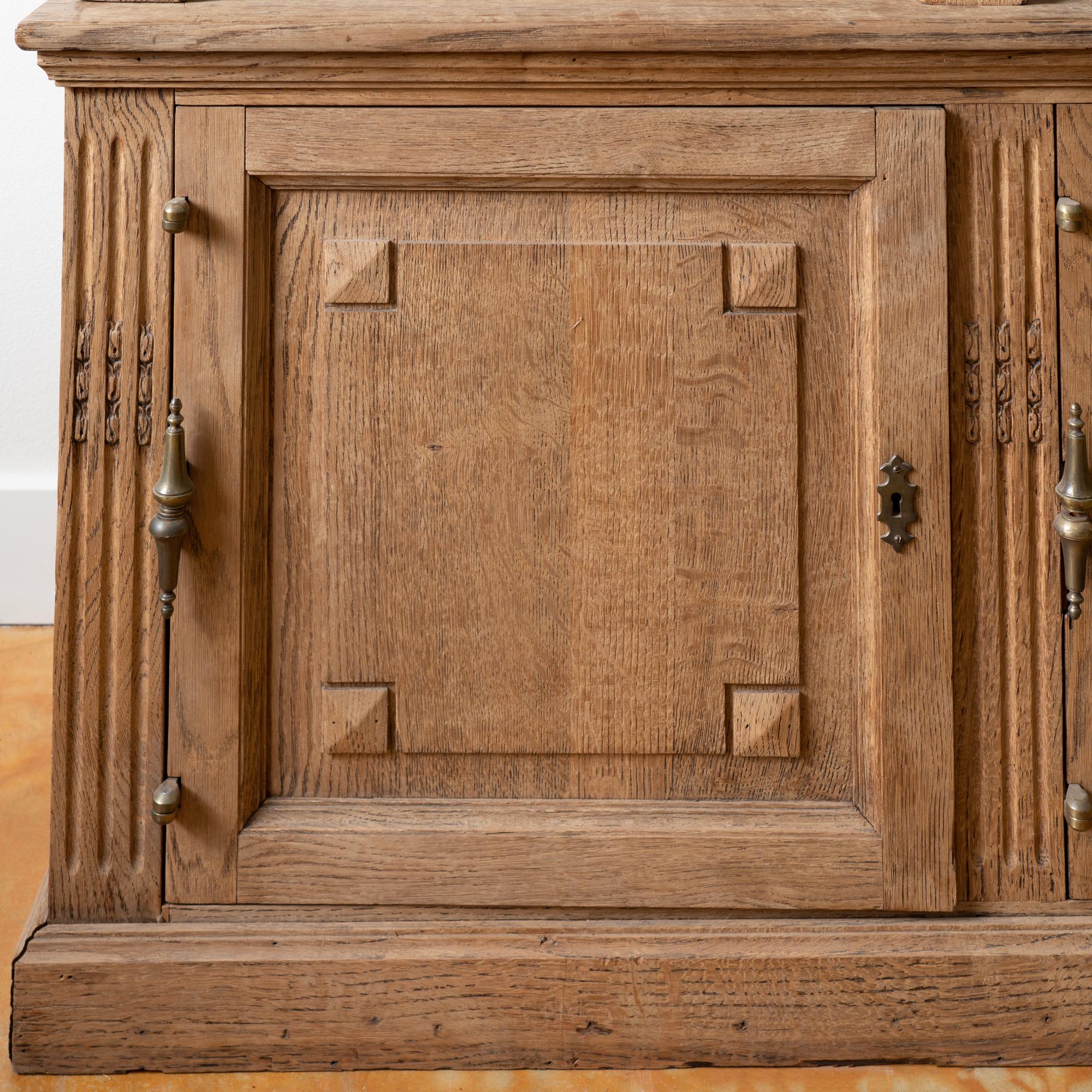 Antique Tall Bleached Oak Bookcase Display Cabinet from France, circa 1900's 5