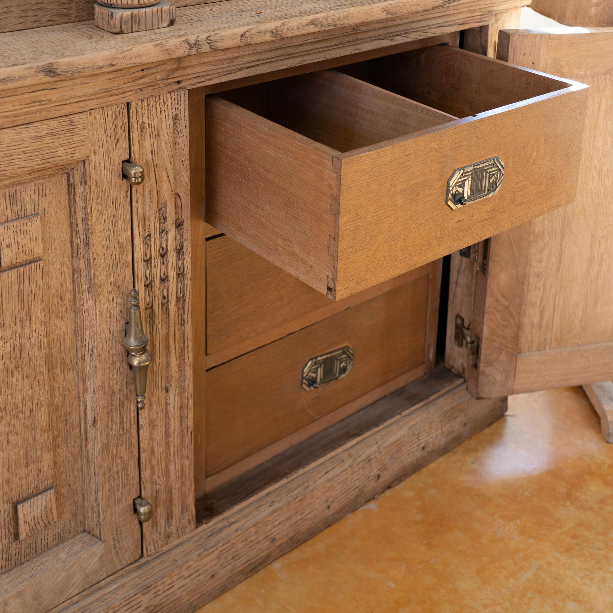 French Antique Tall Bleached Oak Bookcase Display Cabinet from France, circa 1900's