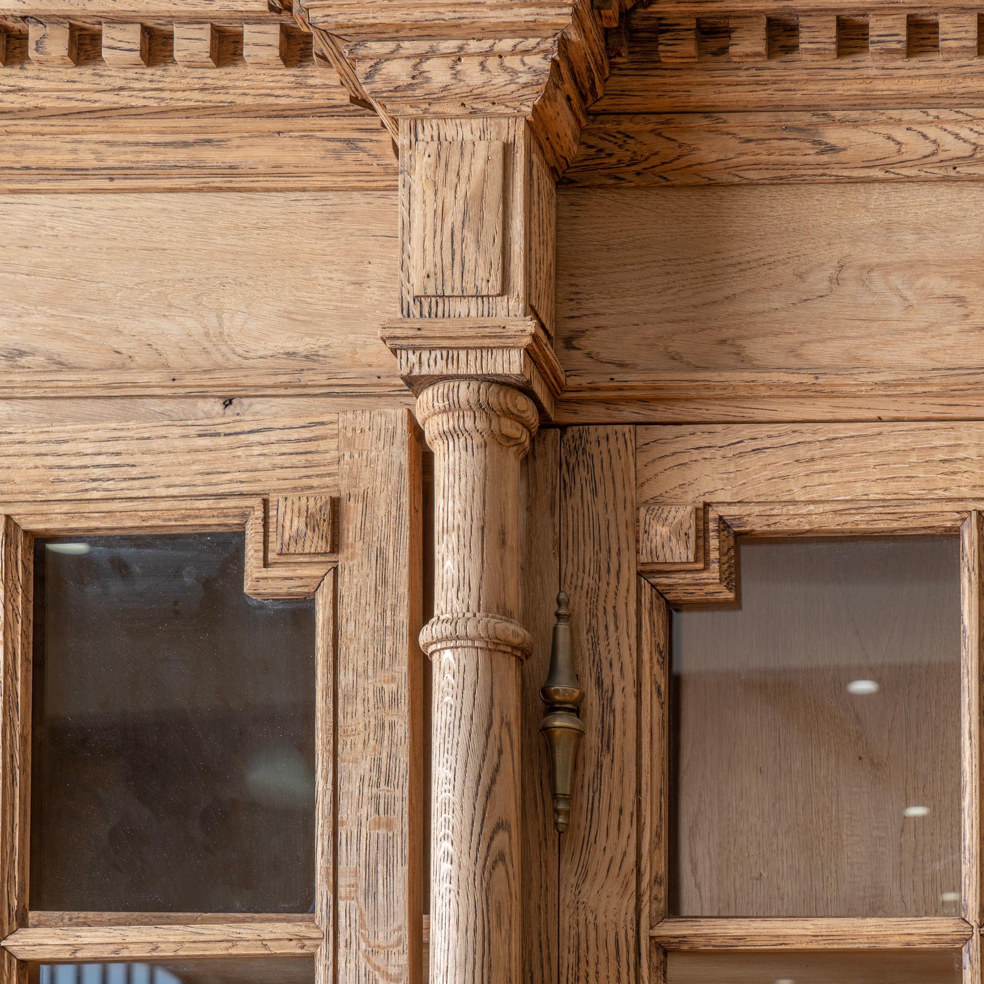 Antique Tall Bleached Oak Bookcase Display Cabinet from France, circa 1900's 1