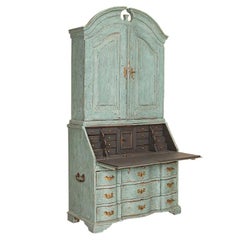 Antique Tall Blue Painted Secretary Bureau from Sweden