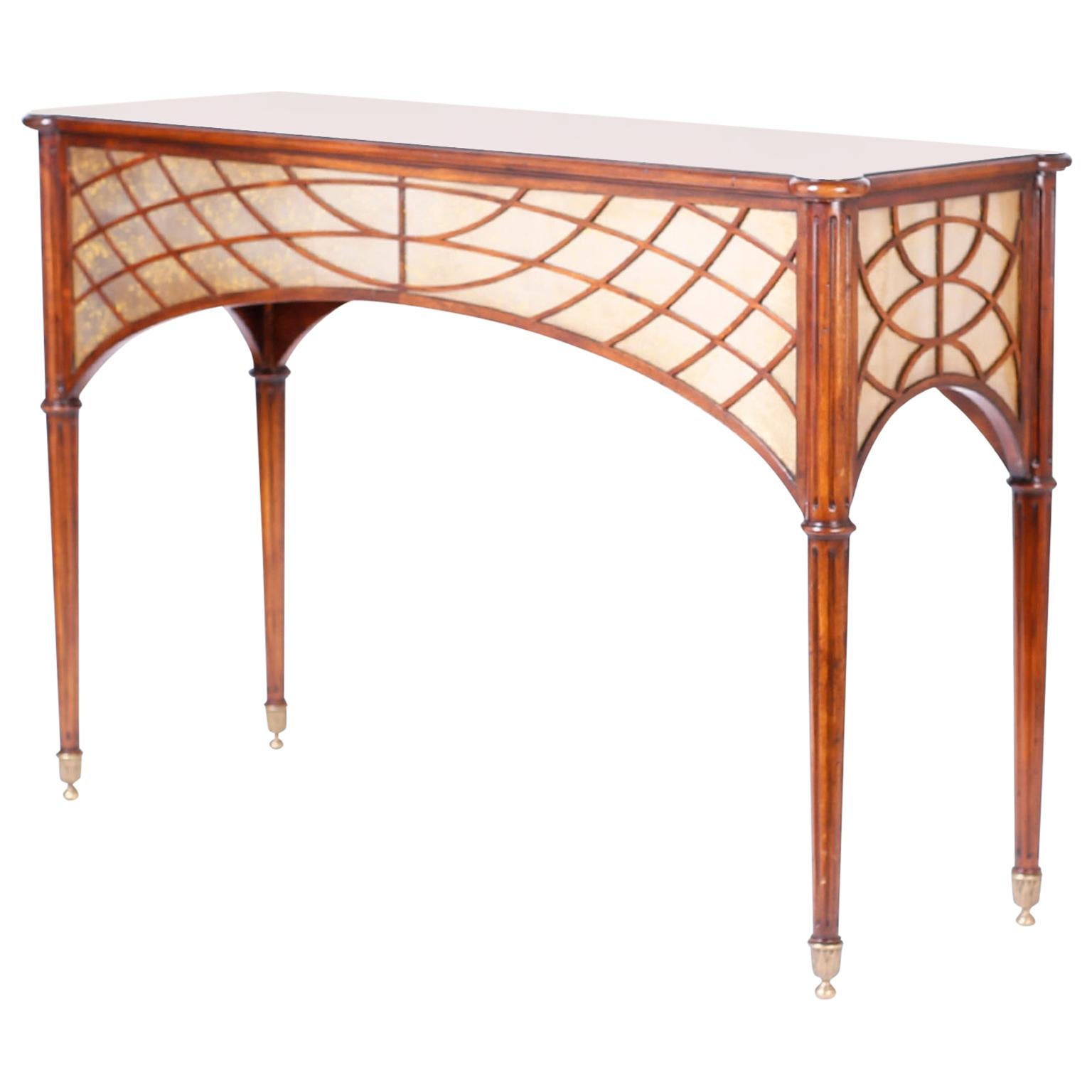 Antique Grande table console British Colonial avec jupe en miroir