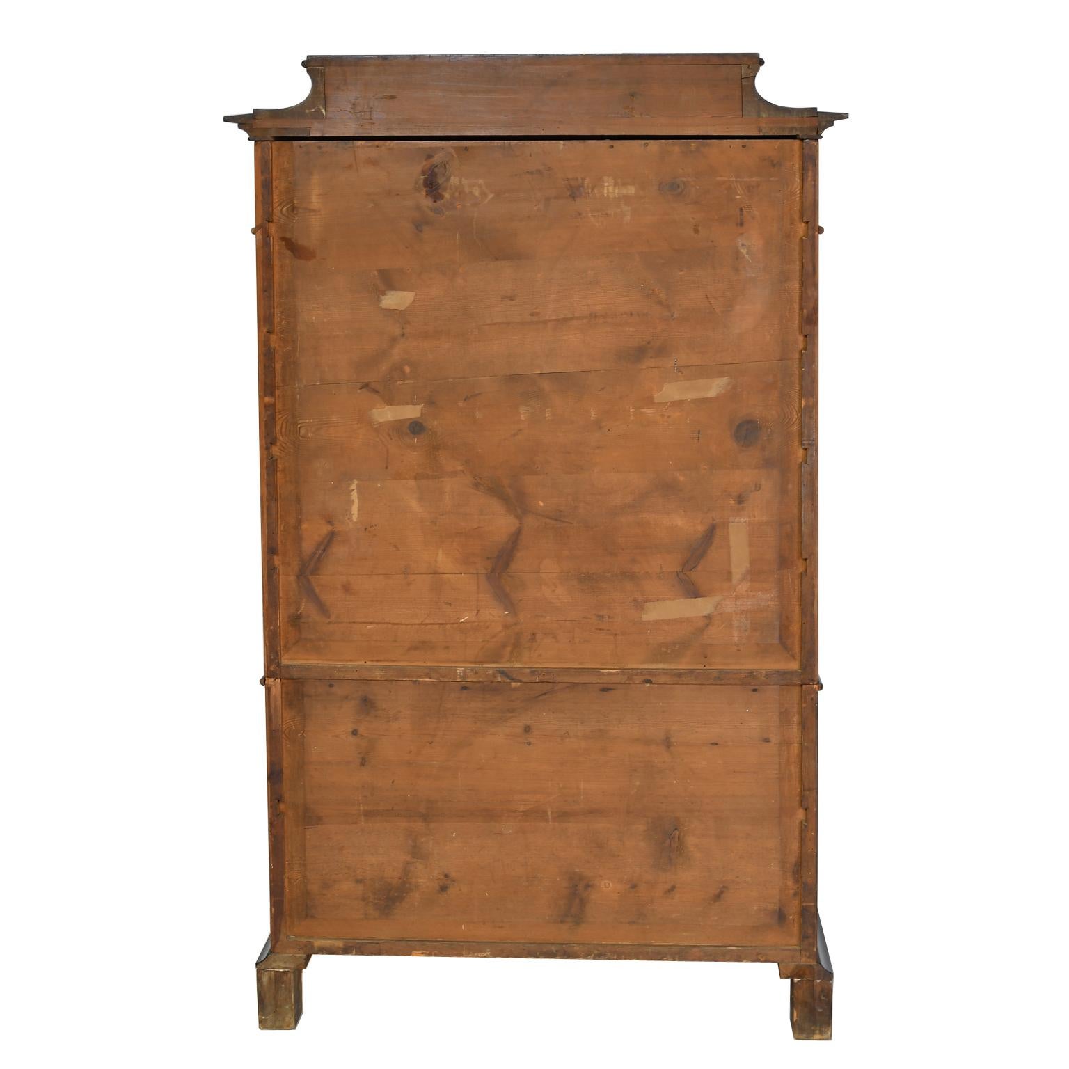 Antique Tall Chest of Drawers in Burled Walnut w Ebonized Accents & Pedestal Top For Sale 1