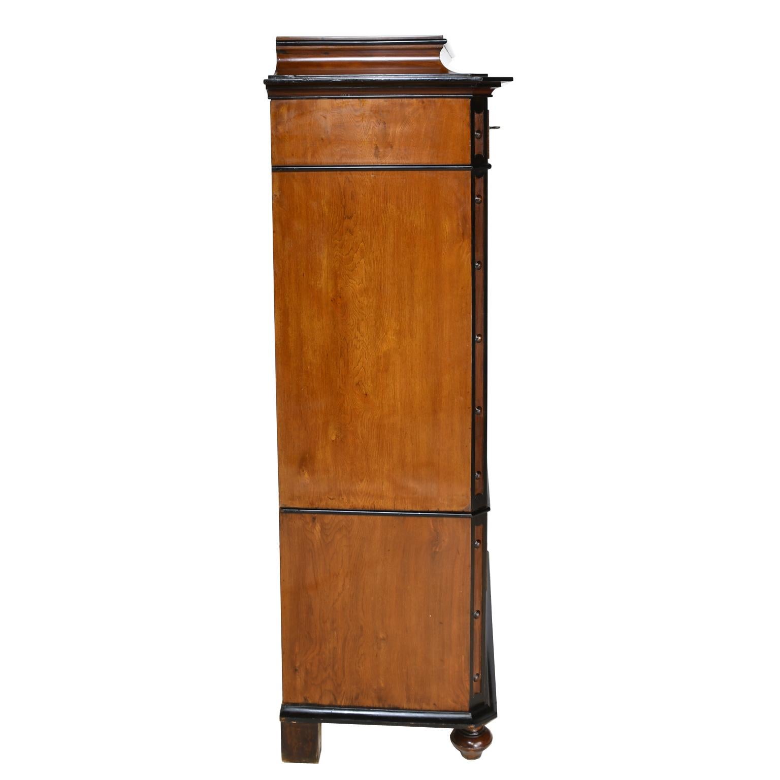 Antique Tall Chest of Drawers in Burled Walnut w Ebonized Accents & Pedestal Top In Good Condition For Sale In Miami, FL