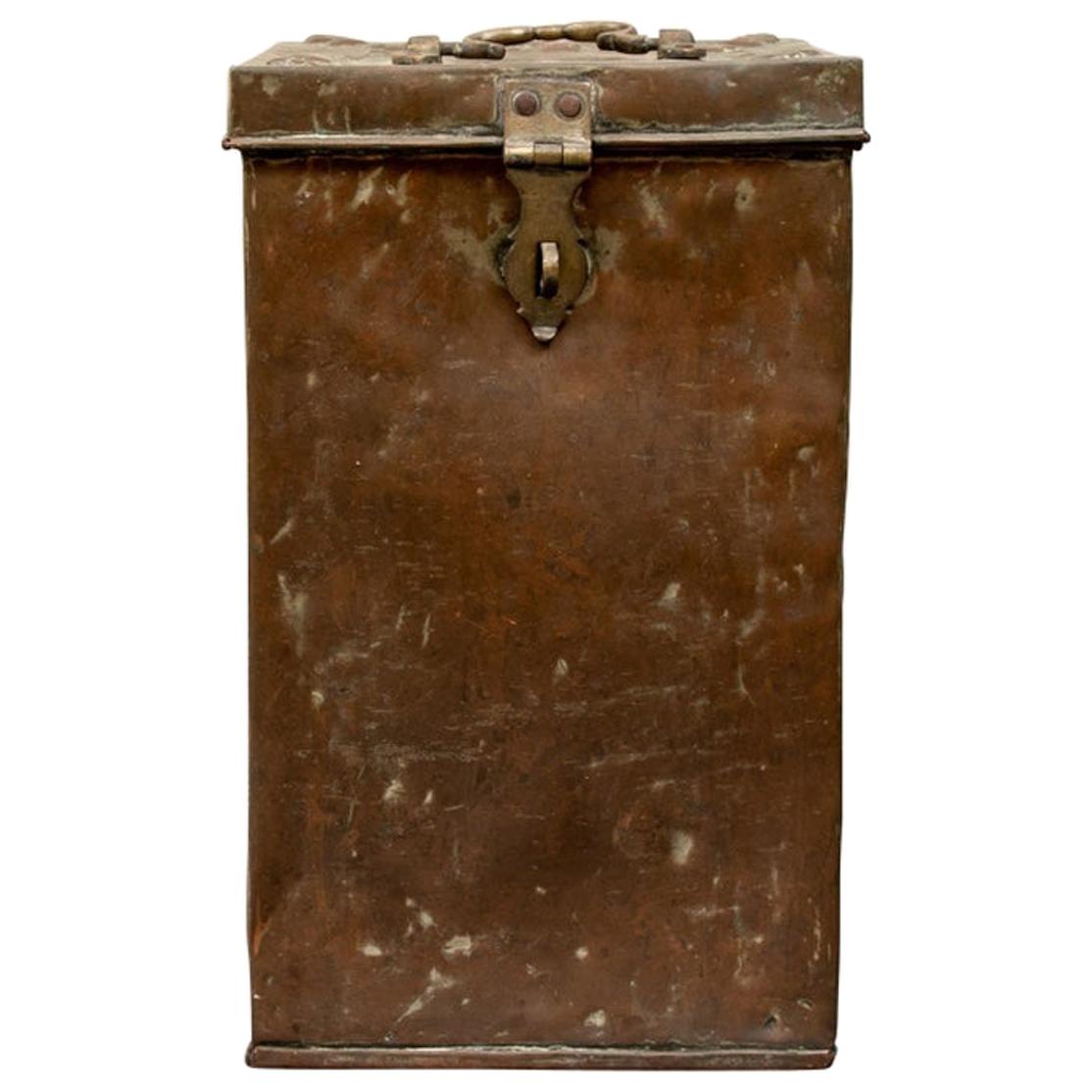 Antique Tall Copper Storage Chest For Sale