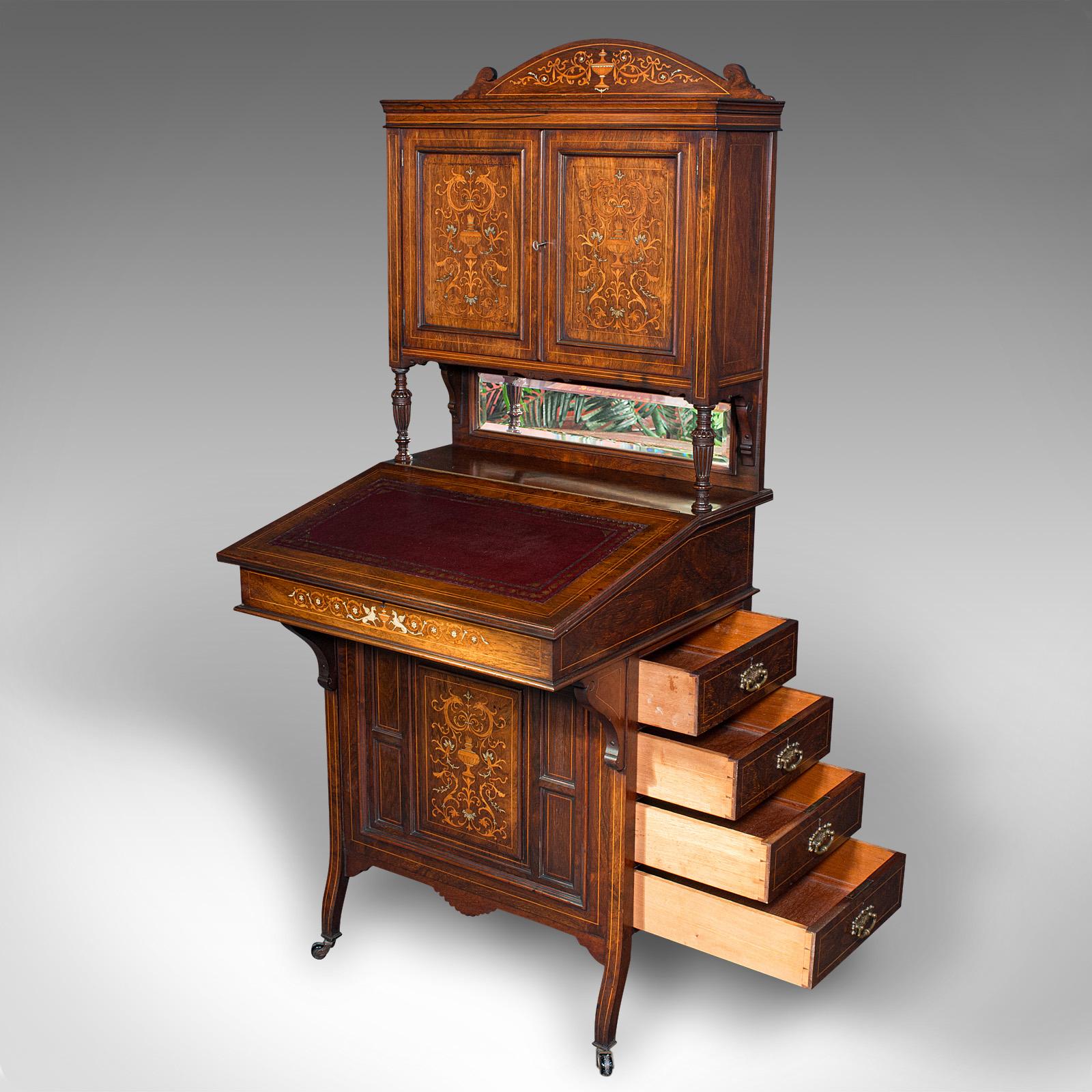 Metà XIX secolo Antico mobile da ufficio alto Davenport, inglese, in noce, vittoriano, Circa 1860 in vendita