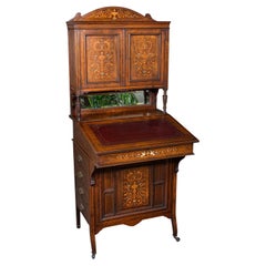 Antique Tall Davenport, English, Walnut, Bureau Cabinet, Victorian, Circa 1860