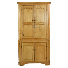 Retro Tall English Four-Door Corner Cupboard/ Cabinet in Light-Colored Pine