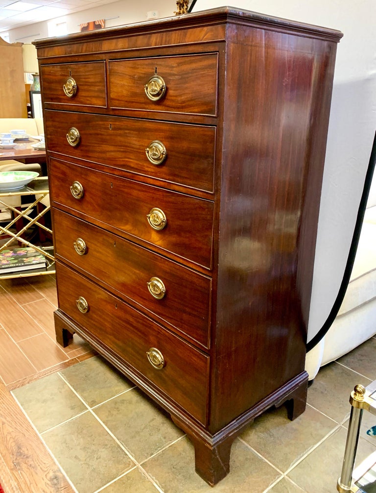 Antique Tall Georgian Mahogany Chest Of Drawers Dresser For Sale
