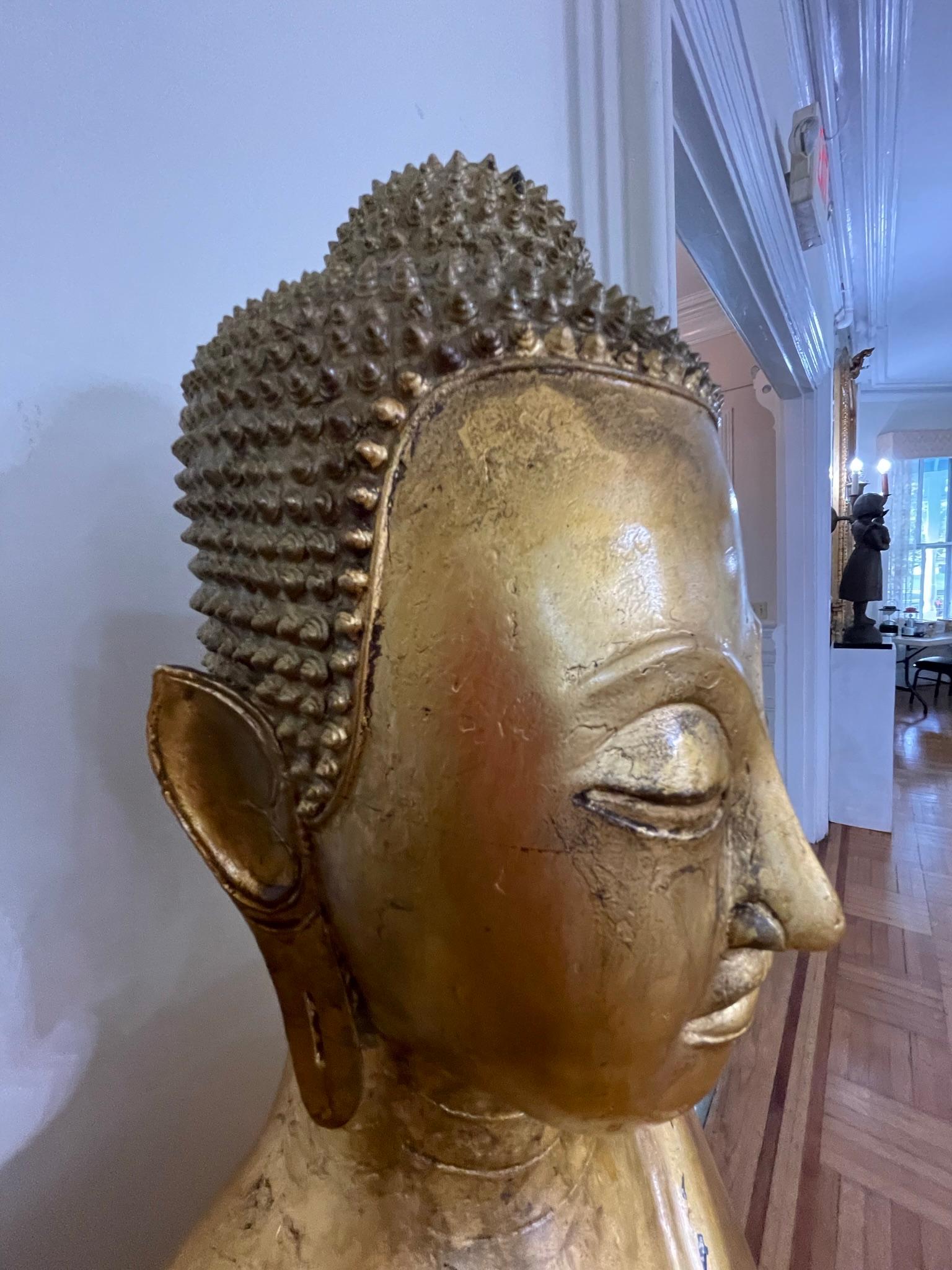 18th Century and Earlier Antique Tall Gilt Bronze Buddha, 17th Century For Sale