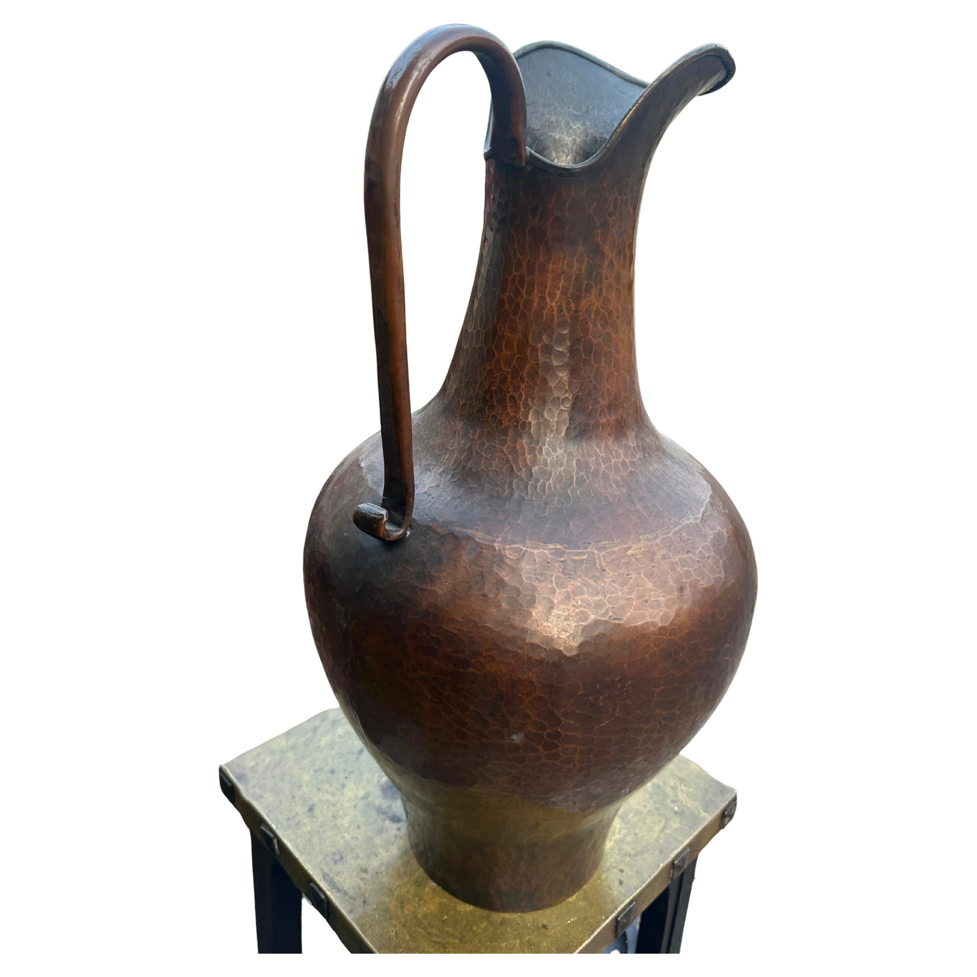 Antique Tall Hammered Copper Pitcher -  Roycroft,  Stickley era            W7591