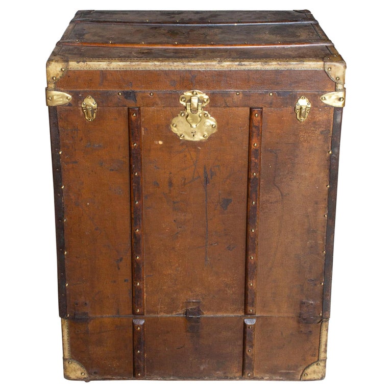 Antique Tall Leather Trunk Luggage with Front Opening Panel found in