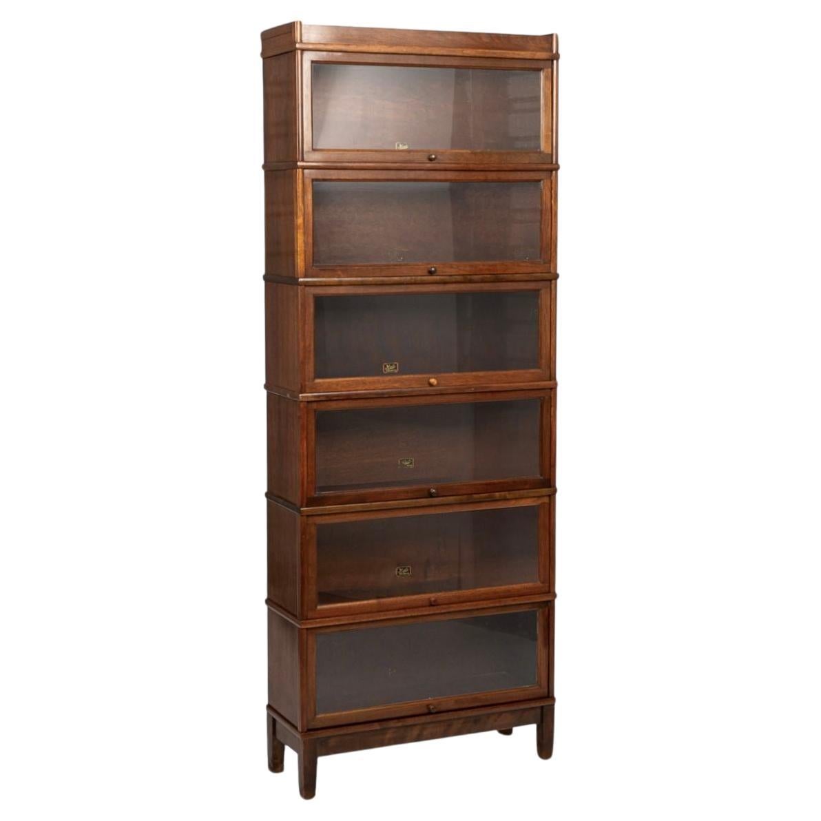 Antique Tall Mahogany Wood Barrister Bookcase Cabinet Six Shelf