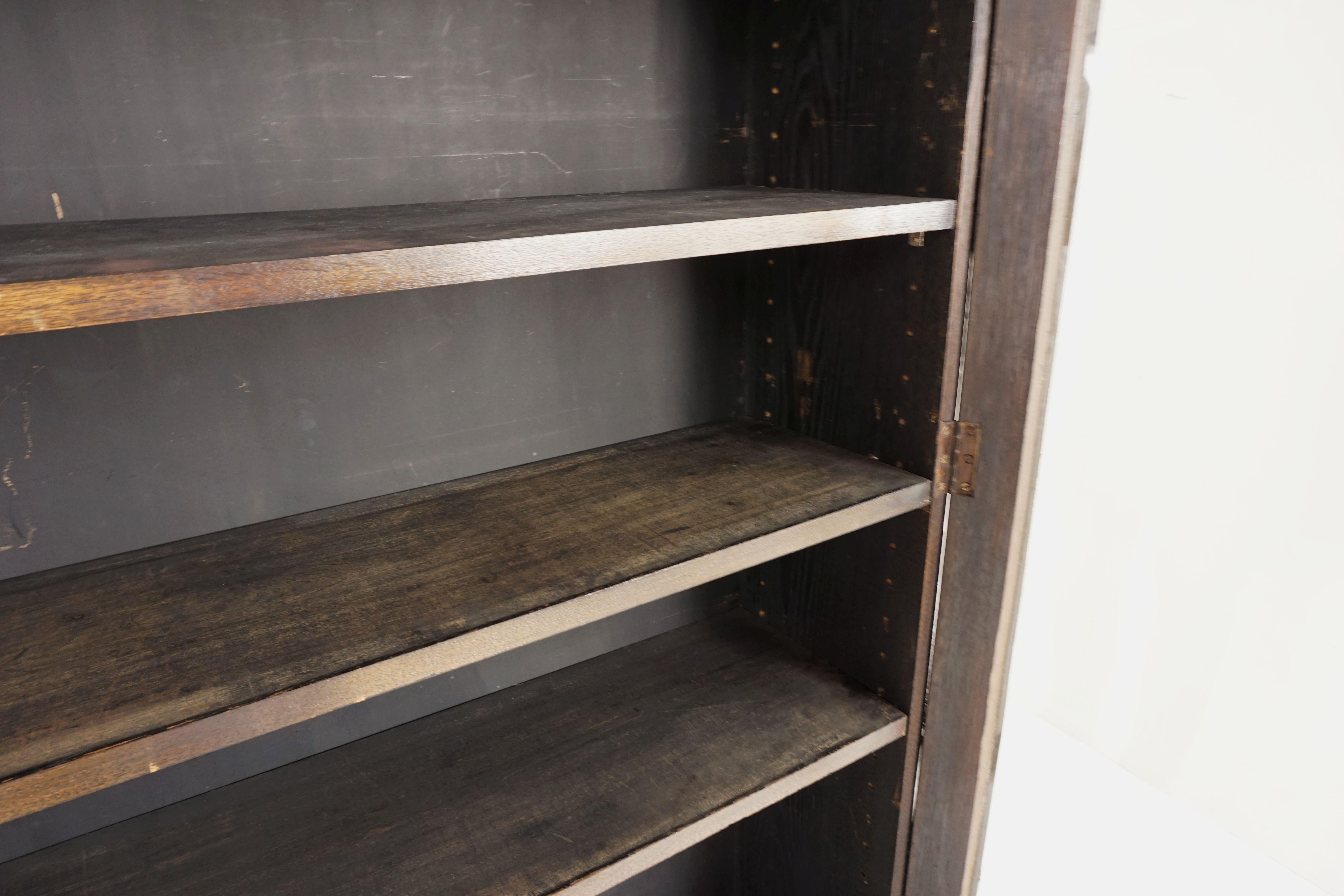 French Antique Tall Oak 2-Door Cabinet Bookcase Display Cabinet, Scotland, 1920