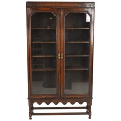 Antique Tall Oak 2-Door Cabinet Bookcase Display Cabinet, Scotland, 1920