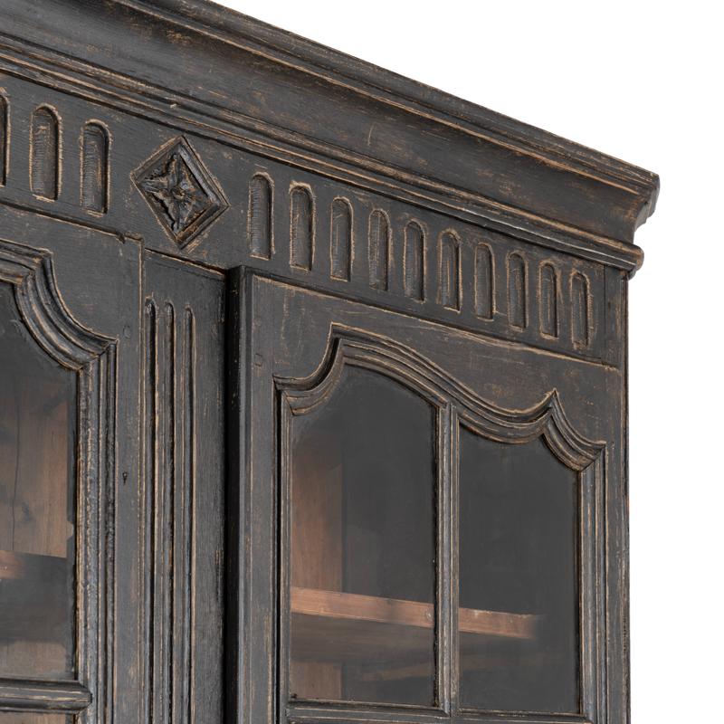 Antique Tall Oak Cabinet Cupboard Bookcase Painted Black from France 4