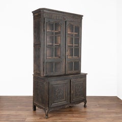 Antique Tall Oak Cabinet Cupboard Bookcase Painted Black from France