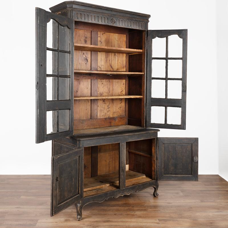 Country Antique Tall Oak Cabinet Cupboard Bookcase Painted Black from France