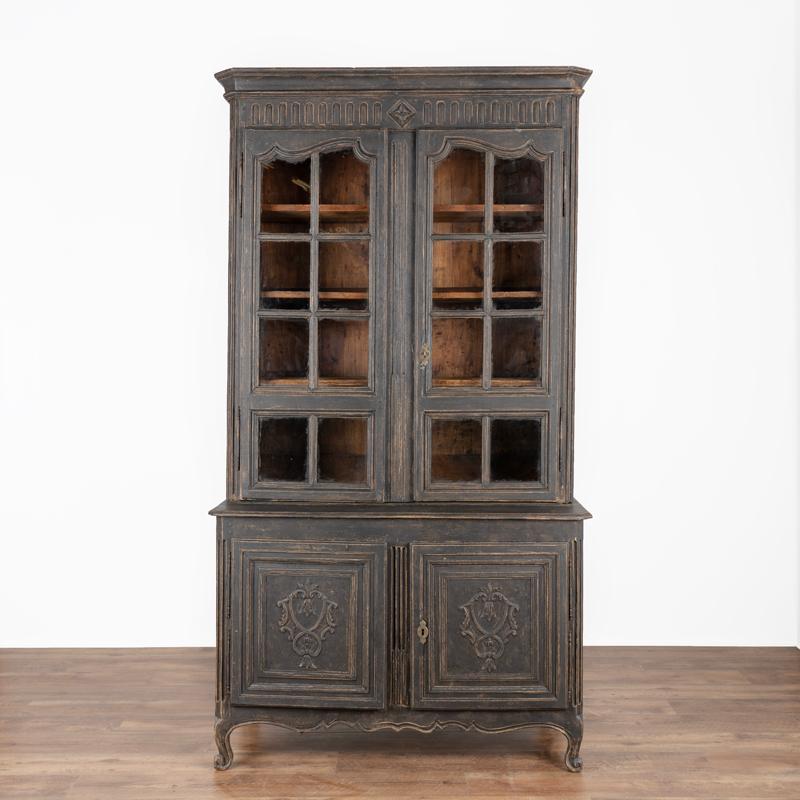 French Antique Tall Oak Cabinet Cupboard Bookcase Painted Black from France