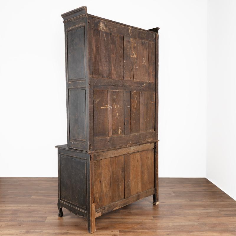Antique Tall Oak Cabinet Cupboard Bookcase Painted Black from France In Good Condition In Round Top, TX