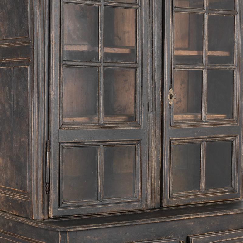 19th Century Antique Tall Oak Cabinet Cupboard Bookcase Painted Black from France