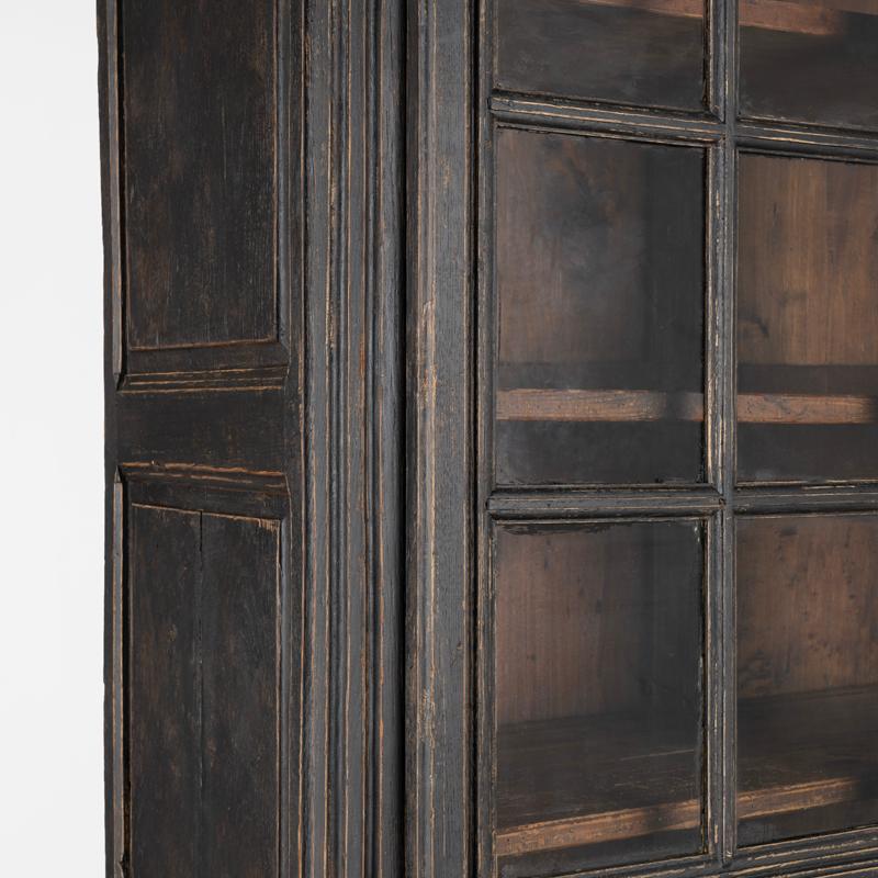 Wood Antique Tall Oak Cabinet Cupboard Bookcase Painted Black from France