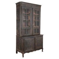 Antique Tall Oak Cabinet Cupboard Bookcase Painted Black from France