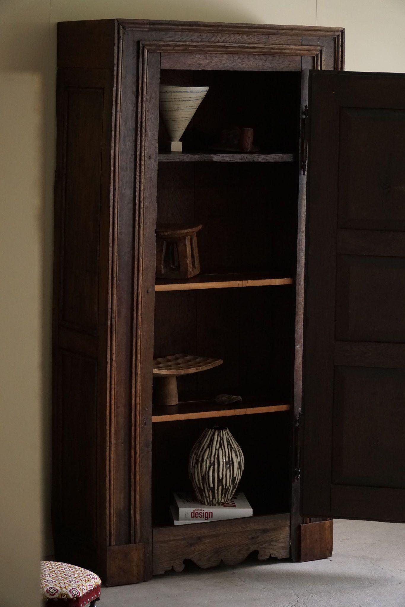 Hand-Crafted Antique Tall Oak Cabinet, Made by a French Cabinetmaker, Late 19th Century For Sale